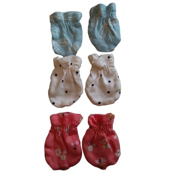 None Other - Coral White Blue 3 sets Newborn Infant Baby Mittens Hand Covers